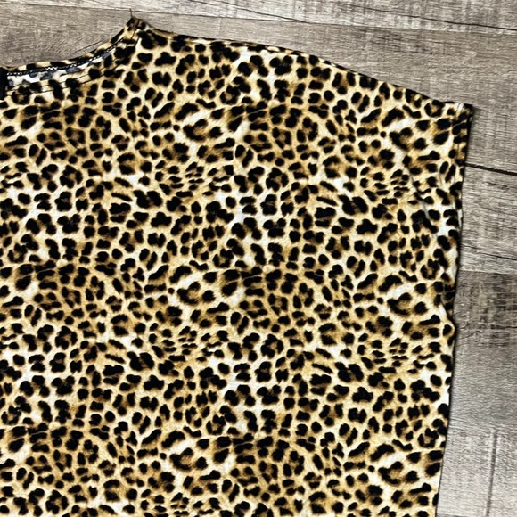 OBJEX Dark Brown Leopard Print Blouse Size M Short Sleeve Animal Print T-Shirt - Picture 7 of 10